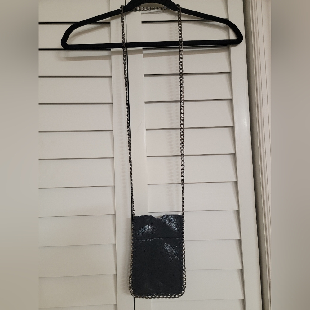 Suede black metallic mini cross body purse